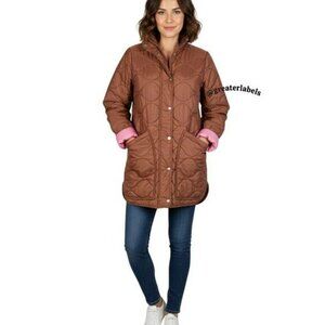 J. Crew Signature Quilted Puffer Jacket Patch Pockets Brown/Pink Size M